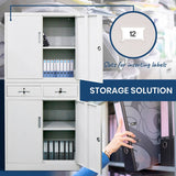 FORTIA Stationary Cabinet Office Home Storage Metal Lockable 4 Door Cupboard Drawers