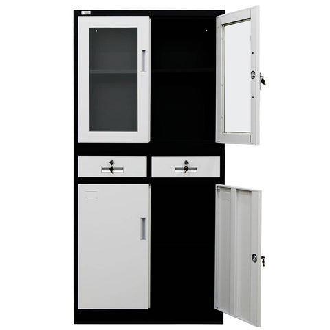 FORTIA Stationary Cabinet Office Storage Metal Lockable 4 Door Cupboard Drawers