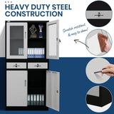 FORTIA Stationary Cabinet Office Storage Metal Lockable 4 Door Cupboard Drawers