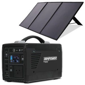 GENPOWER Portable Power Station Lithium 300W/600W 21Ah 307Wh Solar Generator with 100W Folding Solar Panels
