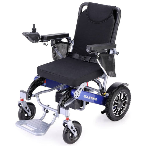 EQUIPMED Power Electric Wheelchair, Folding, Aluminium, Lithium Battery, Blue