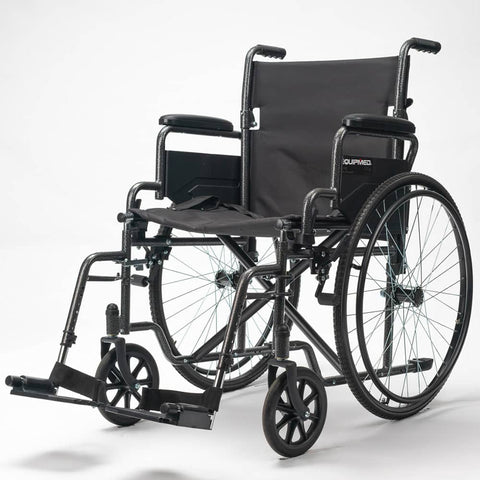Equipmed 24 Inch Folding Bariatric Wheelchair, XL Wide Design, 136kg Capacity, Park Brakes, Retractable Armrests, Dark Grey Hammertone