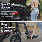 Equipmed 24 Inch Folding Bariatric Wheelchair, XL Wide Design, 136kg Capacity, Park Brakes, Retractable Armrests, Dark Grey Hammertone