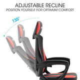 OVERDRIVE Ergonomic Gaming Desk Chair, Height Adjustable Lumbar Support, Mesh Fabric, Faux Leather, Headrest, Black/Red