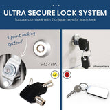 FORTIA 4-Door Lockable Steel Stationary Storage Cabinet, Display Windows, 2 Drawers, Grey