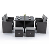 LONDON RATTAN Outdoor Dining Table 9 Piece Furniture Wicker Set, Grey
