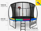 UP-SHOT 10ft Round Kids Trampoline with Curved Pole Design, Basketball Set and Sprinkler Accessory, Black and Multi-Colour