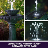 PROTEGE Water Fountain Solar Powered Battery Outdoor Bird Bath with LED Lights