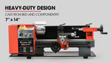 BAUMR-AG 600W 7"x14" Variable-Speed Mini Metal Lathe with LCD Screen