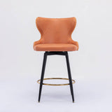 2x Swivel Bar Stools Tufted Counter Chairs with Stud Trim and Metal Base-Orange