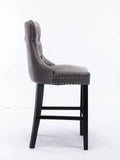 4X Velvet Bar Stools with Studs Trim Wooden Legs Tufted Dining Chairs Kitchen