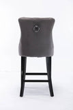 2X Velvet Bar Stools with Studs Trim Wooden Legs Tufted Dining Chairs Kitchen