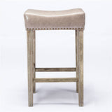 2x Wooden Legs Saddle Bar Stools Leather Padded Counter Chairs with studs 74.5cm Height