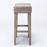 2x Wooden Legs Saddle Bar Stools Leather Padded Counter Chairs with studs 74.5cm Height