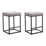 2x Counter Height Bar Stools with Footrest Backless Kitchen Dining Cafe Chair with Thick Cushion & Sturdy Metal Steel Frame-Grey