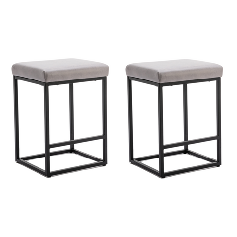 2x Counter Height Bar Stools with Footrest Backless Kitchen Dining Cafe Chair with Thick Cushion & Sturdy Metal Steel Frame-Grey