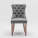 AADEN Modern Elegant Button-Tufted Upholstered Linen Fabric with Studs Trim and Wooden legs Dining Side Chair-Gray