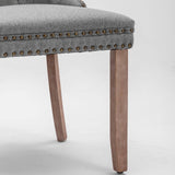 AADEN Modern Elegant Button-Tufted Upholstered Linen Fabric with Studs Trim and Wooden legs Dining Side Chair-Gray