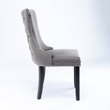 4x Velvet Upholstered Dining Chairs Tufted Wingback Side Chair with Studs Trim Solid Wood Legs for Kitchen