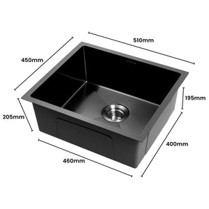 AMIRRA Kitchen Stainless Steel Sink 510mm x 450mm with Nano Coating (Silver Black) AMR-KS-105-LH