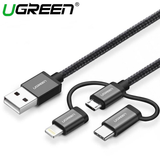 UGREEN USB-A To Micro USB++Type C (3 in 1) Cable (Black, 1m) - 80326