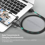 UGREEN USB-A To Micro USB++Type C (3 in 1) Cable (Black, 1m) - 80326