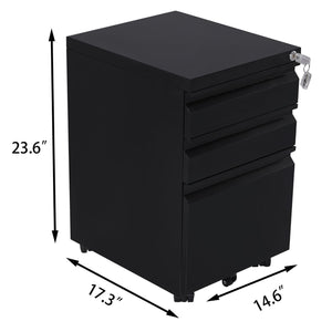 EKKIO 3 Drawer Mobile File Cabinet with Lock (Black) EK-FCD-100-XM