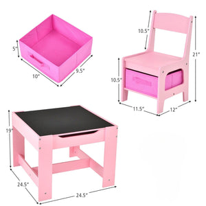 EKKIO 3PCS Kids Table and Chairs Set with Black Chalkboard (Pink) EK-KTCS-101-RHH