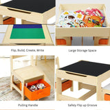 EKKIO 3PCS Kids Table with Lego Baseplate and Chairs Set with Black Chalkboard (Wood) EK-KTCS-103-RHH