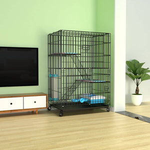 FLOOFI Three-Level Pet Rabbit Bird Cage with Hammock (Black) FI-PRBC-100-XD