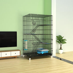FLOOFI Four-Level Pet Rabbit Bird Cage with Hammock (Black) FI-PRBC-101-XD