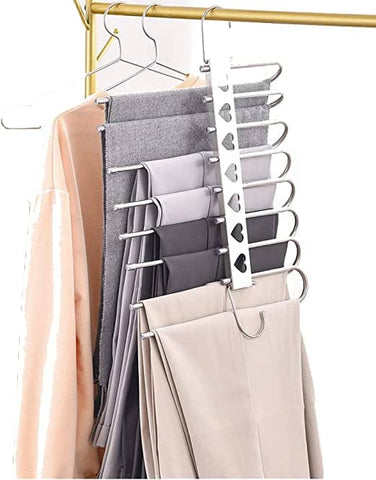 GOMINIMO 2 Pack 6 in 1 Non-Slip Metal Stainless Steel Pants Hangers (Silver) GO-PH-100-GKH