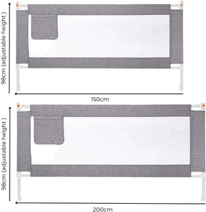 GOMINIMO 98CM Height Adjustable Folding Kids Safety Queen Size Bed Rail Set (1pcs 150X98CM + 2pcs 200X98CM, Grey)