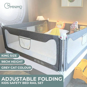 GOMINIMO 98CM Height Adjustable Folding Kids Safety King Size Bed Rail Set (1pcs 180X98CM + 2pcs 200X98CM, Grey) GO-SBR-104-JL/GO-SBR-104-SM