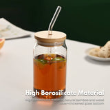 GOMINIMO 6 Pcs Clear Drinking Glasses with Bamboo Lids and Glass Straw(16 Oz ) GO-DG-100-FH
