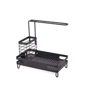 GOMINIMO Sink Caddy Sponge Holder Brush Soap Dishcloth Holder with Drain Pan (Black) GO-SSH-100-AQ