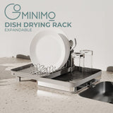 GOMINIMO Expandable Dish Drying Rack with Removable Cutlery Drainer and Utensils Holder (Black) GO-DR-103-HZI