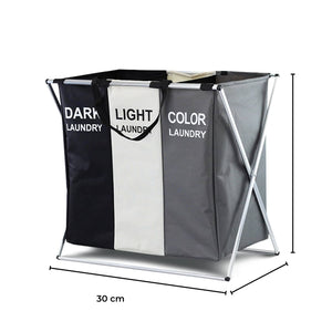 GOMINIMO 135L Foldable Laundry Cloth Hamper with 3 Sections (White+Grey+Black) GO-LB-115-XH