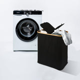 GOMINIMO Folding Bamboo & Canvas Laundry Hamper with Double Lid(Black)GO-LB-117-SJ