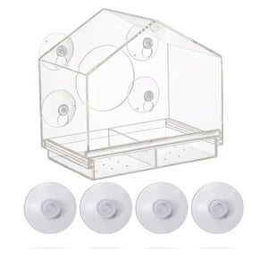 NOVEDEN Window Bird Feeder with Removable Tray Drain Holes and 4 Suction Cups (Transparent) NE-WBF-100-HSXY