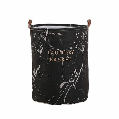 GOMINIMO Laundry Basket Round Foldable (Black Marble) HM-LB-100-YX