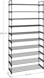 SONGMICS 10 Tier Metal Shoe Rack for 50 Pairs of Shoes Black LSA10BKV1