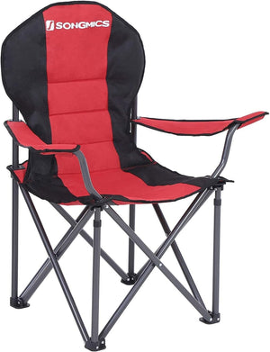 SONGMICS Folding Camping Chair with Bottle Holder Red and Black GCB06BK