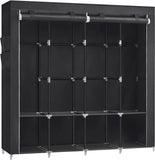 SONGMICS Clothes Wardrobe Portable Closet with Cover and 4 Hanging Rods Black RYG094B02