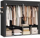 SONGMICS Clothes Wardrobe Portable Closet with Cover and 4 Hanging Rods Black RYG094B02