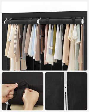 SONGMICS Clothes Wardrobe Portable Closet with Cover and 4 Hanging Rods Black RYG094B02
