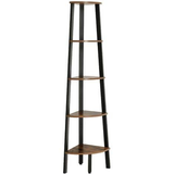VASAGLE Corner Shelf 5 Tier Industrial Ladder Bookcase Storage Rack with Metal Frame Rustic Brown LLS35X