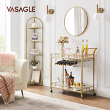 VASAGLE Gold Bar Serving Wine Cart With Wheels And Wine Bottle Holders LRC090A03