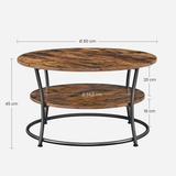 VASAGLE Coffee Round Cocktail Table With Shelf Rustic Brown LCT80BX