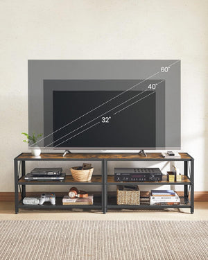 VASAGLE TV Cabinet Stand Lowboard for TVs up to 70 Inches with Shelves Steel Frame Vintage Brown/Black LTV095B01V1